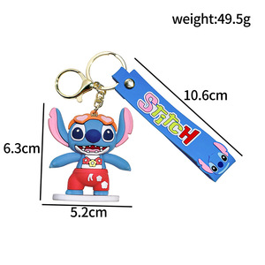 3D Kawaii Anime Keychain đồ chơi dễ thương cao su sáng tạo phim hoạt hình Lilo và khâu Keychain Xe ba lô mặt dây chuyền Keyring bán buôn - Product Image 5