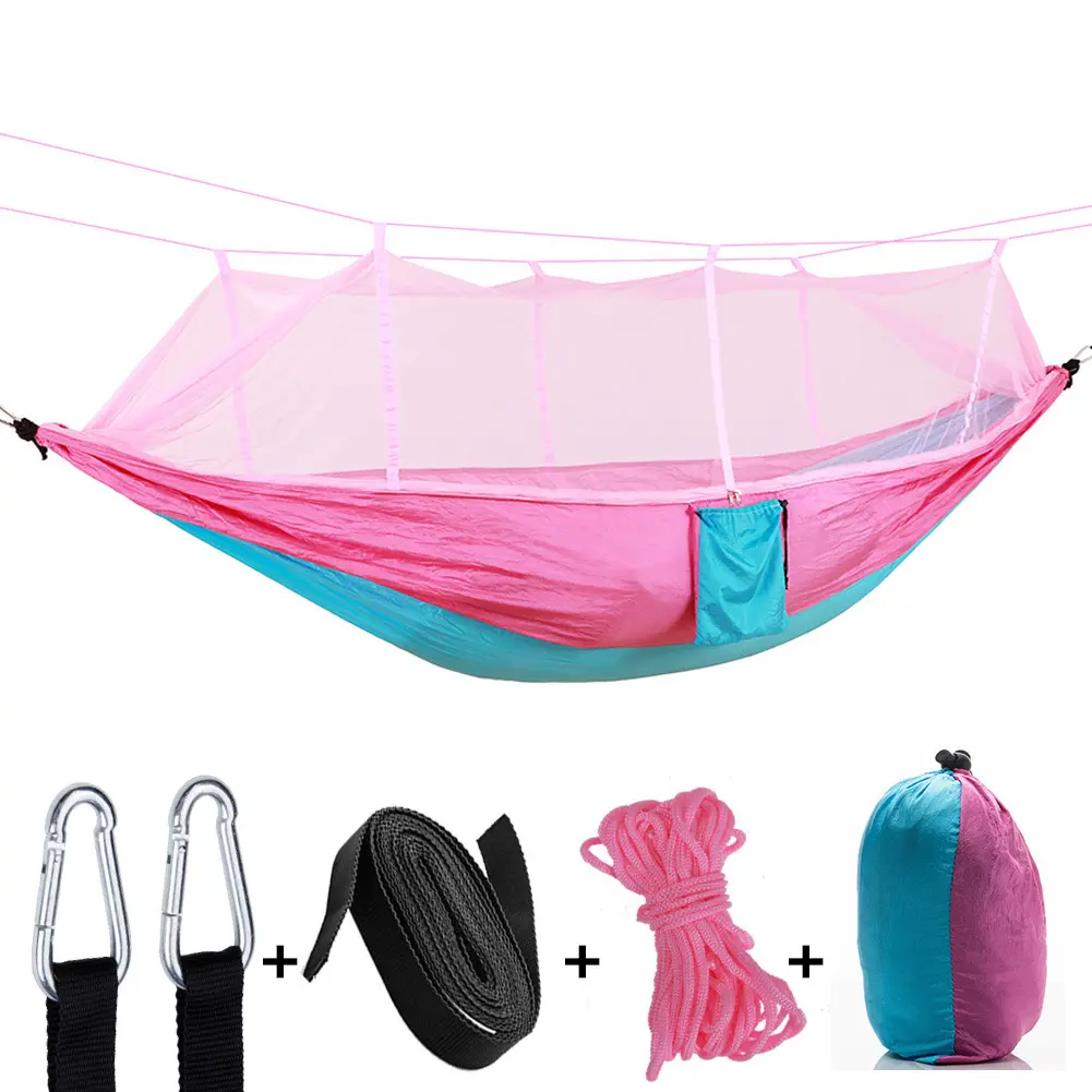 Cama de paraquedas portátil, ao ar livre, alta resistência, acampamento, rede com mosquiteiro