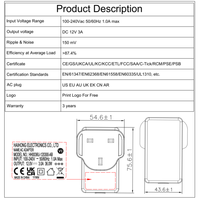 Chargeur portable AC-DC 12V3A 36W, adaptateur secteur universel certifié CE GS pour caméra CCTV LED