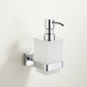Dispenser di sapone <span class=keywords><strong>liquido</strong></span> manuale ottone cromato di alta qualità Design moderno piatto di <span class=keywords><strong>vetro</strong></span> per uso alberghiero - Product Image 2