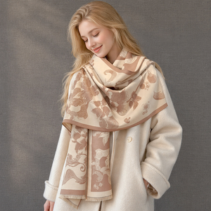Chal/Capa de Cachemira Largo para Mujer, Color Beige y Negro, con Diseño Geométrico de Puntos, con Flecos, Talla Grande, Multifuncional, para Invierno - Product Image 4