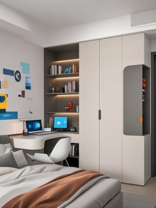 Armoire connectée haut de gamme sur mesure pour chambre à coucher, mobilier combiné intégré avec rangement, armoire et bureau - Product Image 4