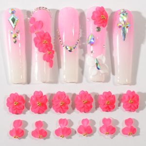 Nouvelles décorations pour ongles en forme de fleur <span class=keywords><strong>rouge</strong></span> en gros, fleurs 3D en résine à cinq pétales, artisanat fait main - Product Image 1