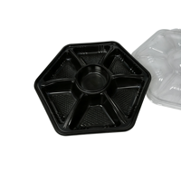 Boîte d'emballage alimentaire à compartiments avec couvercle transparent, 7 compartiments, en plastique thermoformé, jetable, noire, pour noix et fruits secs