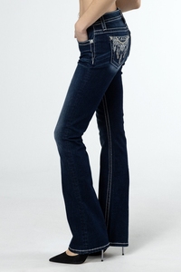 <span class=keywords><strong>Jeans</strong></span> da Donna Blu Scuro a <span class=keywords><strong>Vita</strong></span> <span class=keywords><strong>Bassa</strong></span>, Gamba Dritta, con Tasche Posteriori, Elasticizzati, Modellanti, Traspiranti, Eco-Friendly, in Misto Cotone e Poliestere - Product Image 3