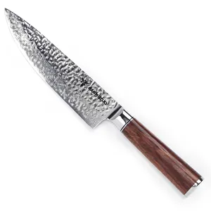 Sanmuzuo 8 Inch Premium Handgemaakte Damascus Stalen Hamer Blade Rechte Keuken Vis Vlees Chef Messen