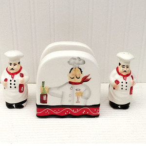 Set di tovaglioli, <span class=keywords><strong>sale</strong></span> <span class=keywords><strong>e</strong></span> <span class=keywords><strong>pepe</strong></span> dipinti a mano colorati grassocci bistrot Chef - Product Image 1