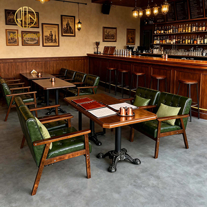 Set di Sgabelli Alti in Legno e Pelle Stile Vintage Americano per Nightclub, Ristoranti e Caffè - Product Image 1