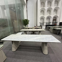 Table en marbre bleu océan Cristalita naturel 2600x800mm avec base en similicuir pour bureau, salle à manger, vente en gros