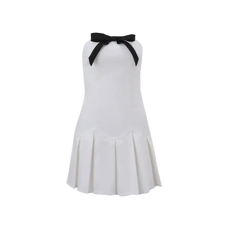 2024 new summer fashion sexy dress white tight tube top lady dress lovely and sweet bow pleated skirt