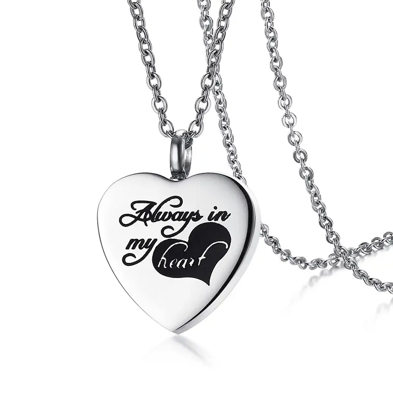 Forever and always in my heart openable heart shape urn ashes container necklace