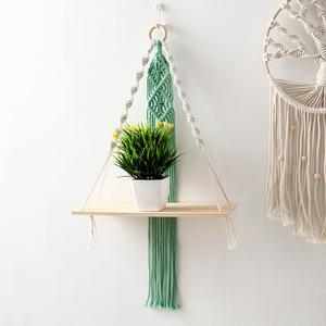 Nouveau Vert Fait Main Bébé Chambre décor Coton 1 Rangée <span class=keywords><strong>Macramé</strong></span> <span class=keywords><strong>Suspendu</strong></span> Étagère Murale Artisanat - Product Image 3