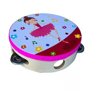 Yüksek kalite 15cm karikatür desen ahşap tef el davul çan müzikal vurmalı enstrüman partiler için oyunlar