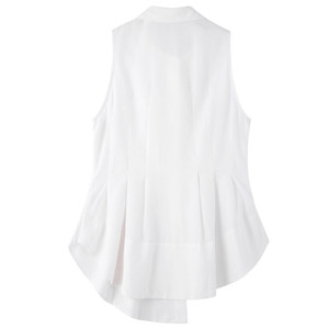 2020 femmes taille plissée sans manches Blouse Structure tridimensionnelle grand Arc ourlet plissé taille chemise blanche - Product Image 4