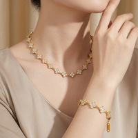 Bracelet et collier en acier inoxydable 316L Cleef Zircon, trèfle à quatre feuilles, délicat, plaqué or 18K PVD, bijoux pour femmes, ensembles cadeaux