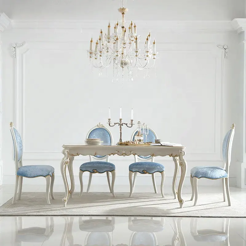 Conjunto de mesa e cadeira de madeira para sala de jantar estilo pastoral francês, mobília tradicional para cozinha e casa
