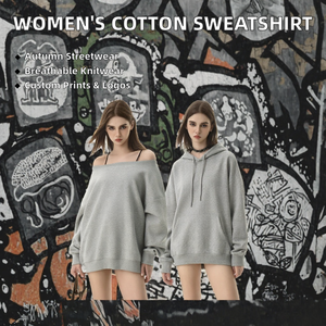 Women's Oversized <b>Off</b>-<b>Shoulder</b> Hoodie <b>Sweatshirt</b> 320GSM Cotton Blend Solid Gray Drop-<b>Shoulder</b> Full Sleeve Autumn Wear - Product Image 2