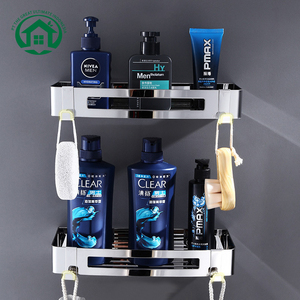 Pano.V 304 Stainless Steel Bathroom Chrome Storage <b>Rack</b> Shower Kitchen Square shape Square Corner Shelf Wall-mounted With Hook - Product Image 2