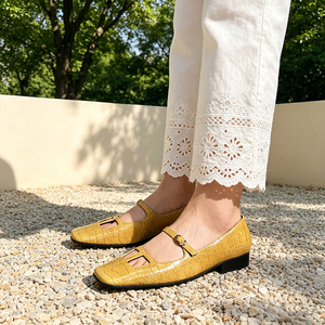 Chaussures de bureau tendance en cuir véritable pour femmes, style rétro français Mary Jane à bride unique, chaussures plates décontractées de luxe à bout carré pour femmes - Product Image 4
