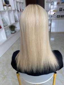 Listo para Enviar HT-014 # RH23/1001 Cabello Remy Rubio Cenizo, Longitud Media, 6.5X7, Cabello Humano, Base de Seda Premium, Cierre, Topper de Cabello Virgen - Product Image 4