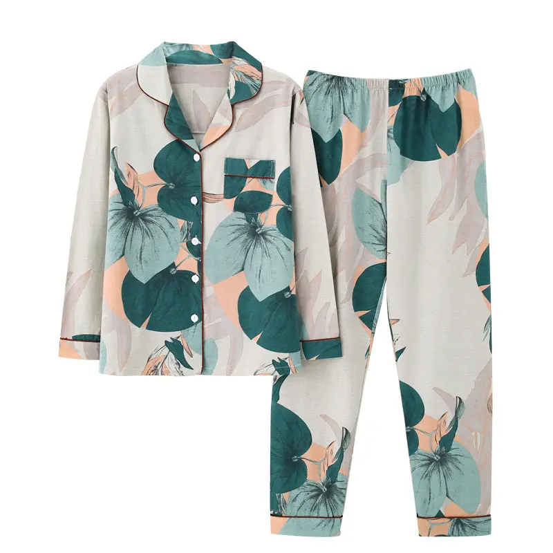 Melk Zijde Vrouwen Nachtkleding Pyjama Bloemenprint Koreaanse Cartoon Dames Nachtkleding Lange Mouwen 2 Stuks Pyjama Sets Slapen Lounge