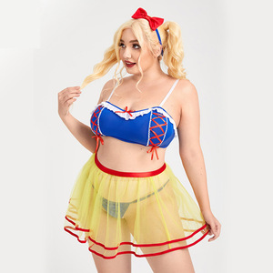 Tallas grandes <span class=keywords><strong>Lencería</strong></span> sexy Curva Mujeres Chubby Girl Perspectiva Sujetador de malla Top Falda Bragas Cabeza Pieza Conjunto de cuatro piezas SH2404 - Product Image 1