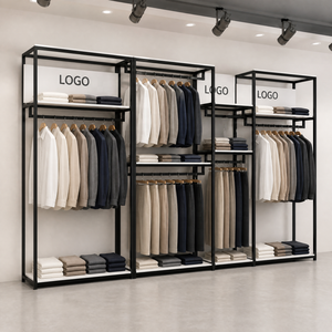 Présentoir de vêtements en métal noir avec logo personnalisé pour magasin de vêtements pour hommes, support de présentation de costumes pour hommes, présentoir de vêtements de vente au détail - Product Image 2