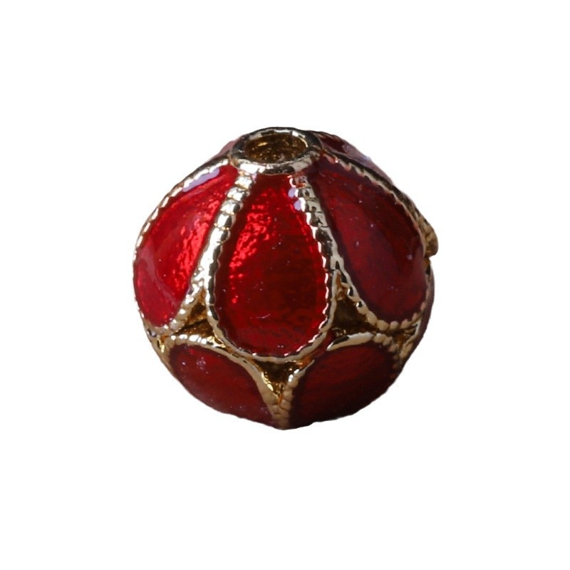 Hollow Round Flower Pattern Cloisonne Beads 8mm Gold Enamel Matte Brass Spacer Beads for Jewelry Making Findings