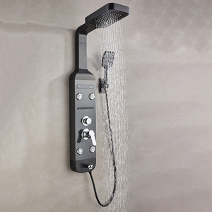 Oferta Especial: Lujoso Cabezal de Ducha Termostático LED Negro con Efecto Lluvia, Paneles de <span class=keywords><strong>Cascada</strong></span> de Cerámica y Acero Inoxidable Montados en Pared para Uso Hotelero - Product Image 1