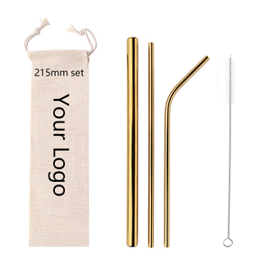 Cannucce in Metallo Colorato Riutilizzabili Ecologiche in Acciaio Inox 304 con Logo Personalizzato e Sacchetto in <span class=keywords><strong>Lino</strong></span> Accessori per Bar - Product Image 1
