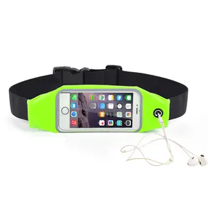 Gym universal elastic waterproof fanny pack 6" touch screen waist pouch bag mobile phone belt case with zipper for girls running