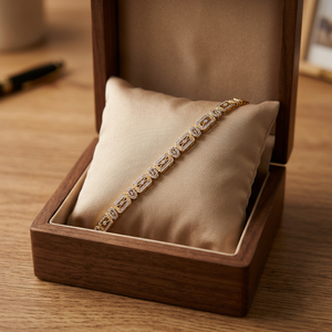 Bracelet Classique en Or Jaune et Zircon, Argent 925, Luxe, Taille Ronde Brillante, Sertissage à Griffes, Maillons Géométriques, Pour Femme, Usage Quotidien - Product Image 2