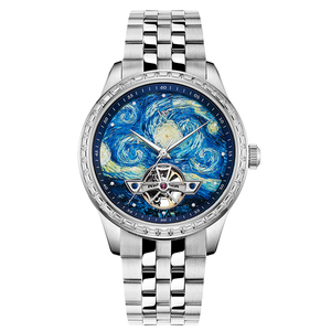Reloj WM de Alta Calidad, Luminoso, Metálico, para Hombre, de Negocios, Automático, Mecánico, Serie <span class=keywords><strong>Pintura</strong></span> al Óleo Noche Estrellada, Esqueleto, WellyMerck - Product Image 1