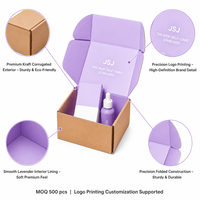 Boîte d'expédition sur mesure pour le bien-être personnel avec intérieur lilas et impression blanche pour l'emballage et les cadeaux des marques de bien-être professionnelles