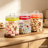 Ensemble de 3 bocaux de conservation hermétiques en verre borosilicate avec plateau en bois pour organiser les collations de cuisine