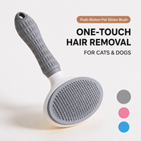 Brosse démêlante auto-nettoyante pour animaux à un seul bouton, à picots rétractables, poignée ergonomique antidérapante, 60 picots coudés, trou de suspension pour