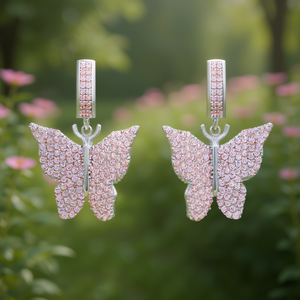 Orecchini Pendenti a Farfalla Placcati in Oro Rosa con Cristallo Rosa, Gioielli da Donna in Argento 925 per Uso Quotidiano - Product Image 2