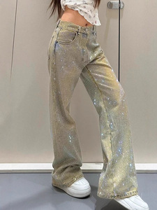 ZONA <span class=keywords><strong>Babe</strong></span> <span class=keywords><strong>Jean</strong></span> décontracté pour femme, coupe ample, taille mi-haute, motif diamant intégral, motif ciel étoilé personnalisé, jambe large, 100% coton, lavable - Product Image 3