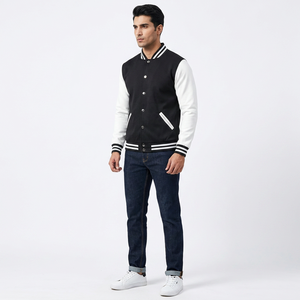 Custom <b>Men's</b> Genuine Leather Stand Collar Front Logo Breathable Winter Streetwear <b>Baseball</b> University Letterman Varsity <b>Jacket</b> - Product Image 1