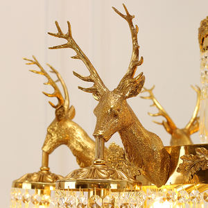 ジュエリートップヨーロピアンロココスタイルフルブラスペンダントランプK9クリスタルシェード鹿アントラー魚シャンデリア - Product Image 5