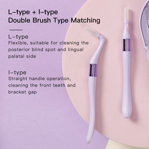 Marca ortodoncia en forma de L cepillos interdentales <span class=keywords><strong>limpiador</strong></span> de huecos de dientes portátil cabezales de repuesto de plástico DuPont ortodoncia limpia - Product Image 5