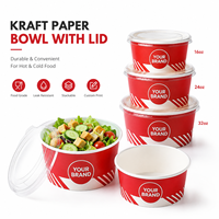 Bol en papier kraft avec couvercle, impression personnalisée, qualité alimentaire, résistant aux fuites, empilable, 16 oz, 24 oz, 32 oz, pour salade à emporter