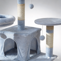 Arbre à chat multi-niveaux en velours et lin, hauteur réglable, design écologique, perchoirs doux, échelle d'escalade pour chats d'intérieur multiples