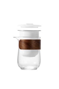 Bonston 2024 Portable Wood Handle Glass &amp; Porcelain <strong>Teapot</strong> <strong>Set</strong> Two Cups Minimalist Eco-Friendly Design Includes Case for Travel - Product Image 2