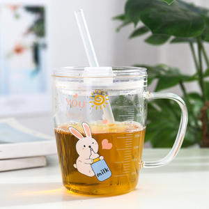 Zogifts Tazza in Vetro Trasparente da 500ml con Disegni di Gatto/<span class=keywords><strong>Orso</strong></span>/Coniglio/Maiale, Creativa con Cannuccia per <span class=keywords><strong>Acqua</strong></span>, Latte, Tè, Succo - Product Image 3