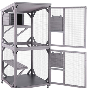 Casa para Gatos Grande <span class=keywords><strong>de</strong></span> <span class=keywords><strong>Madera</strong></span> para Exteriores <span class=keywords><strong>con</strong></span> Ruedas, <span class=keywords><strong>Cierre</strong></span> <span class=keywords><strong>de</strong></span> Botón, Ventana para Gatos, Poste Rascador para Patio, para Cerramiento Exterior - Product Image 2