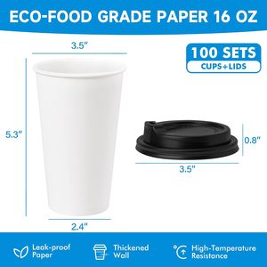 Gobelets en papier jetables avec couvercles noirs, simple paroi, pour boissons chaudes, diamètre 90 mm, en pâte de cellulose vierge - Product Image 4