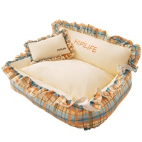 Lit pour chien et chat en coton PP respirant, motif à carreaux, toutes saisons, petit canapé carré, lavable, pour intérieur