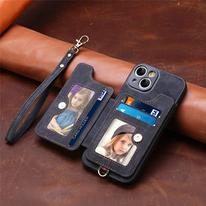 Étui en cuir pour téléphone portable pour <span class=keywords><strong>IPhone</strong></span> 16 <span class=keywords><strong>Pro</strong></span> <span class=keywords><strong>Max</strong></span> 15 14 <span class=keywords><strong>13</strong></span> Plus RFID antivol brosse anneau boucle lanière multi-fonction carte sac - Product Image 4