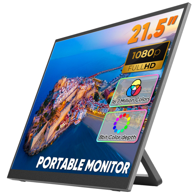 21.5 Inch Monitor 1080P TFT VESA 180 Adjustable Kickstand Ultra-Slim HDR Portable Display Screen for Gaming Laptop Type-C